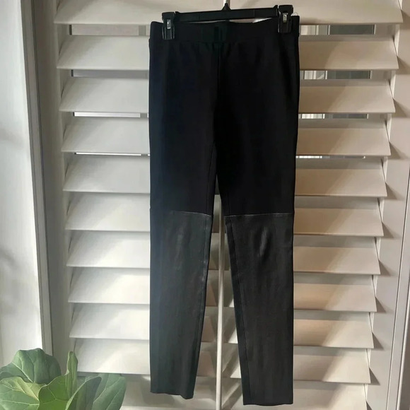 VINCE NEW Mixed Media Ponte Knit Leather Leggings S